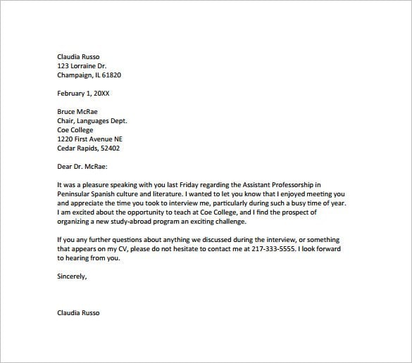 Best Thank You Letter After Interview Sample from images.template.net