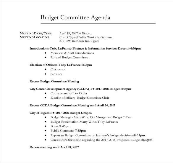 basic budget committee agenda