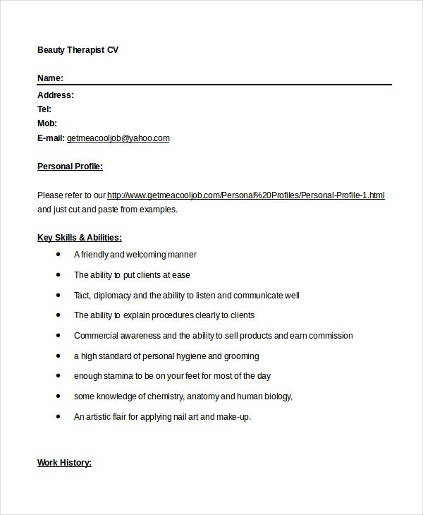 Personal Profile Template Doc