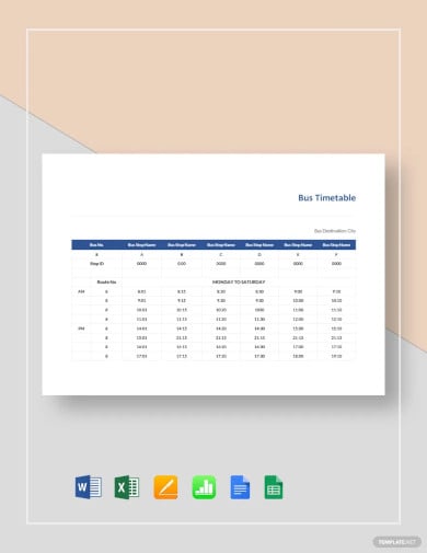 bus timetable template