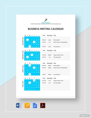 business meeting calendar template