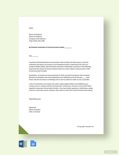 business termination acceptance letter template