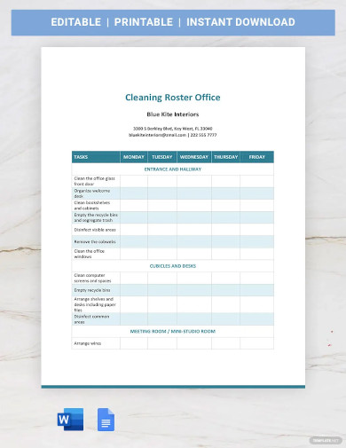 Cleaning Roster Template - 12+ Free Word, PDF Documents Download | Free ...