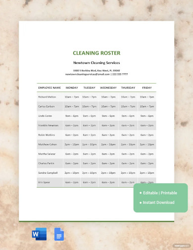 Cleaning Roster Template - 12+ Free Word, PDF Documents Download