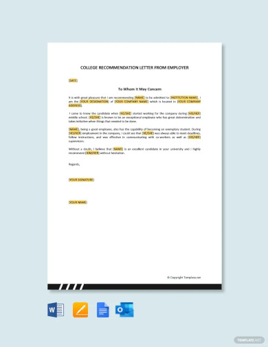 college recommendation letter from employer template