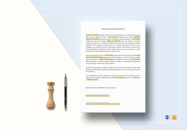 company employee non compete agreement template