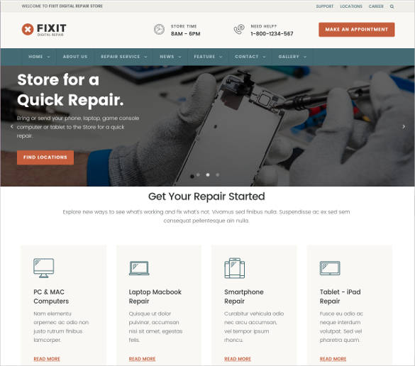 computer repair shop website template with html and css