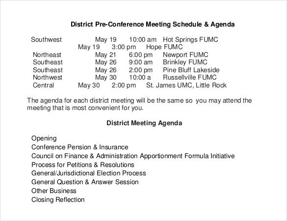 conference meeting schedule agenda