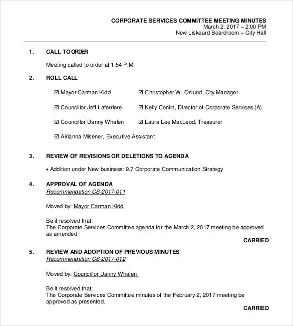 corporate services committee meeting agenda