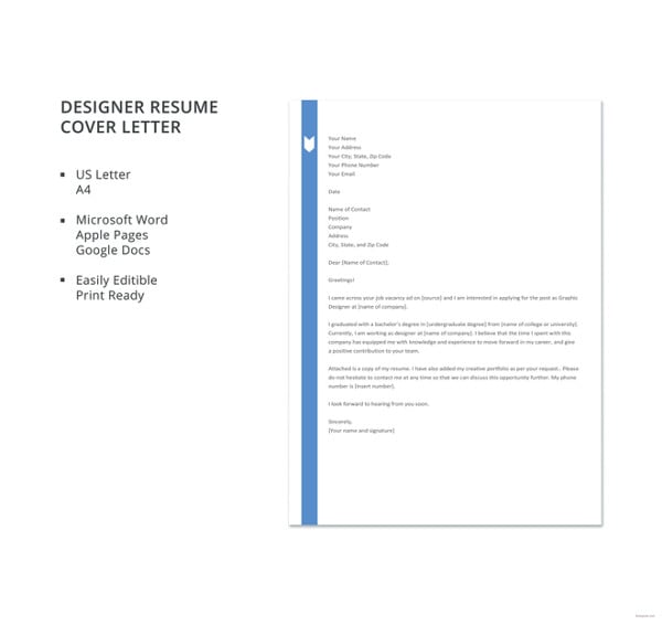 designer resume cover letter template
