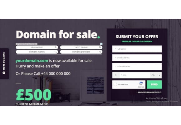 domain for sale php landing page theme