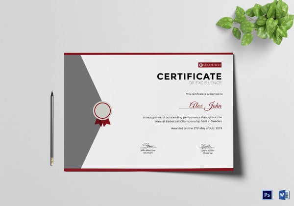 editable prize excellence certificate