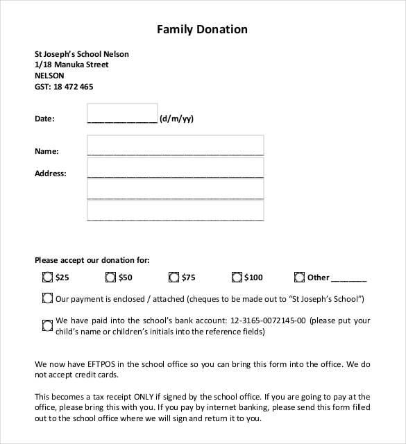 family donation application letter