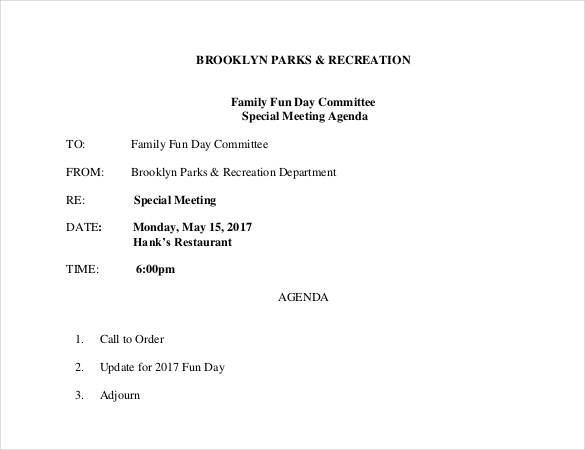 family fun day committee special meeting agenda