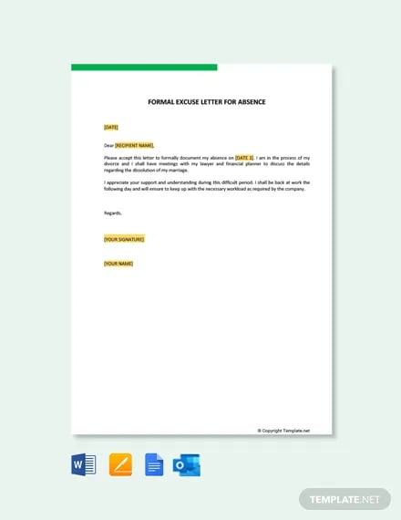 formal excuse letter for absence template