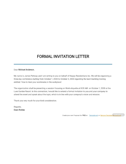 formal invitation letter template