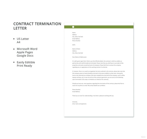 free contract termination letter template