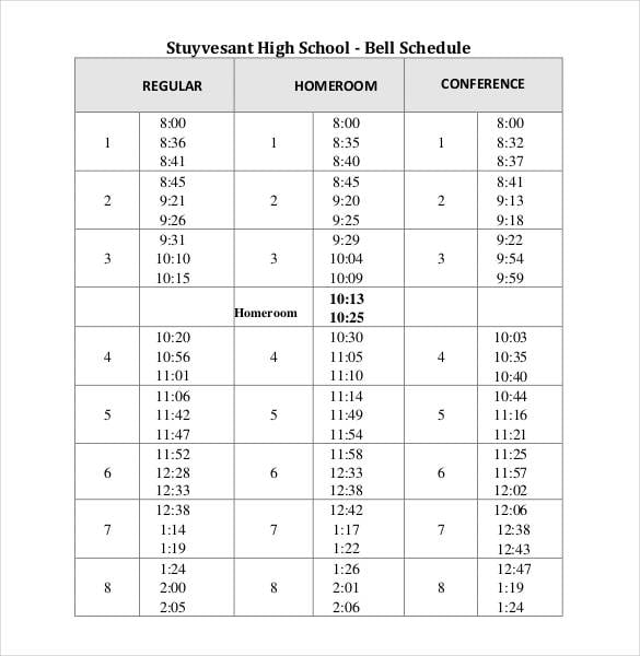 free download sample high school bell schedule template