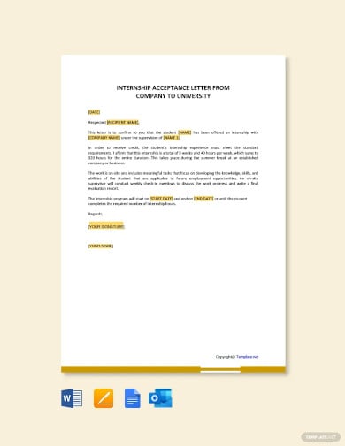 free internship acceptance letter from company to university template