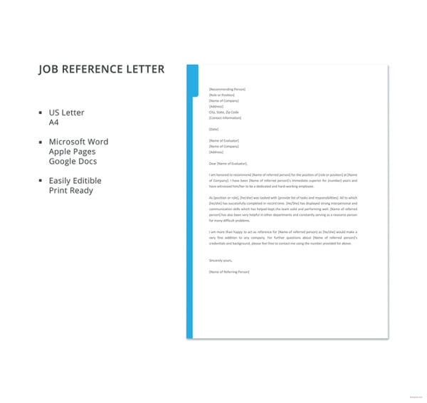 free job reference letter template