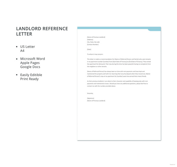 free landlord reference letter template