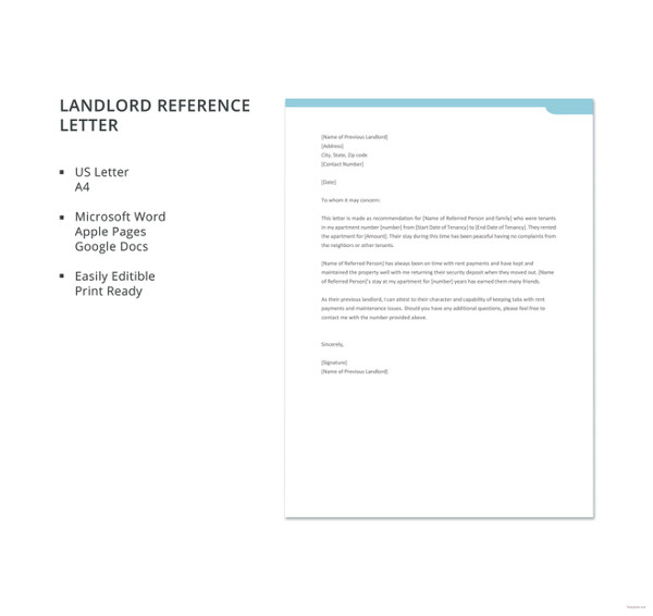 Sample Good Tenant Reference Letter