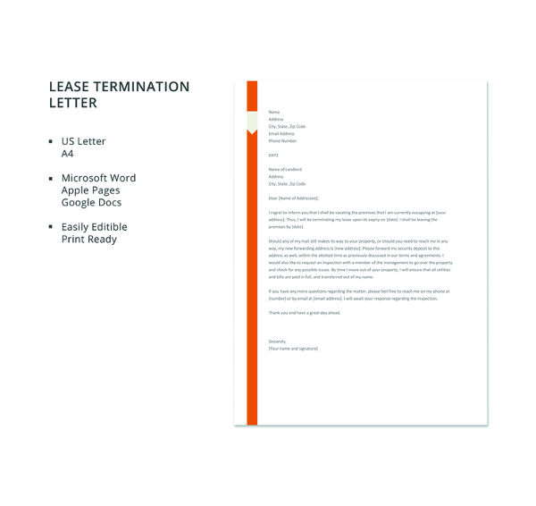 free lease termination letter template