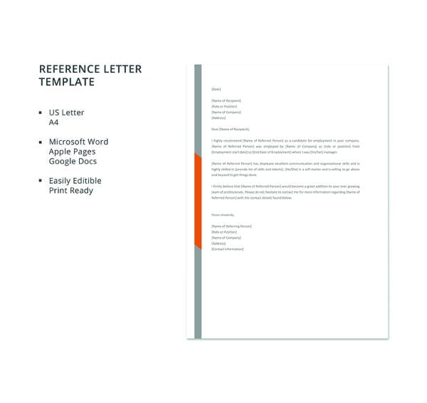 free letter of reference template 