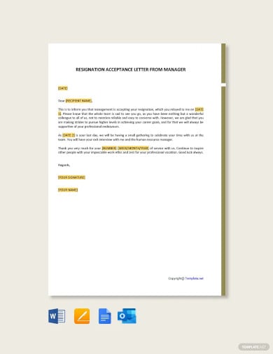 free resignation acceptance letter from manager template
