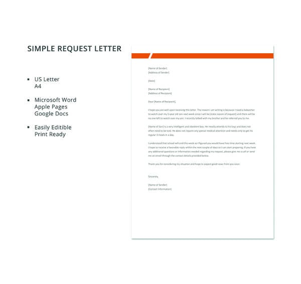 free simple request letter template