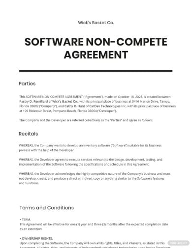 free software non compete agreement template