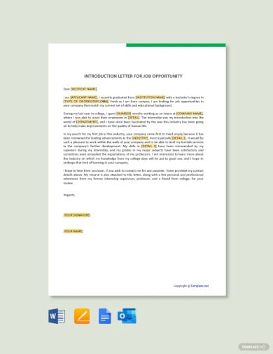 introduction letter for job opportunity template