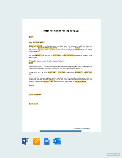 letter for notice for job opening template