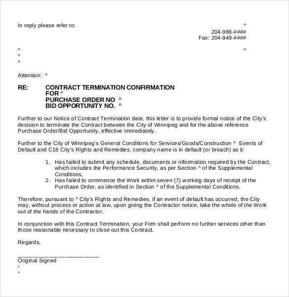letter of termination of contract with supplier