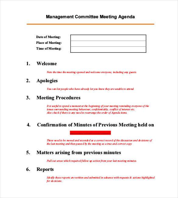 management committee meeting agenda