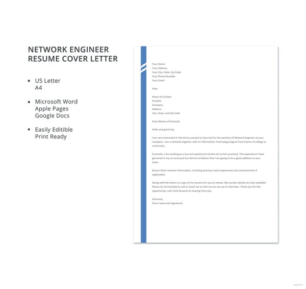 network engineer resume cover letter template