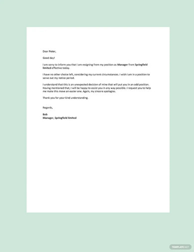 no notice resignation letter template