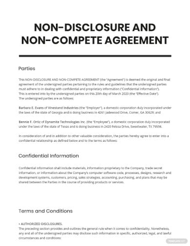 Non Compete Agreement Template 27  Free Word PDF Format