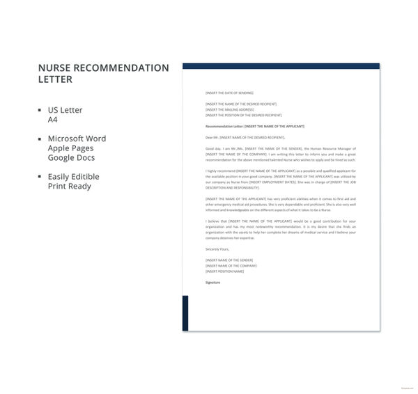 nurse recommendation letter template