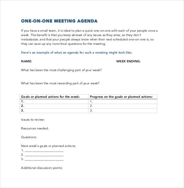 Printable Employee One On One Meeting Template Printable Templates