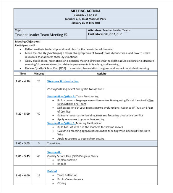 printable teacher meeting agenda