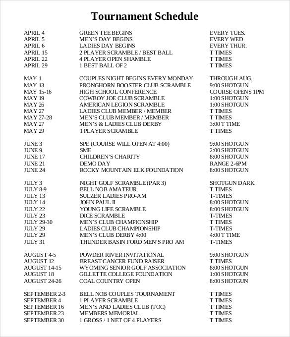 printable tournament schedule