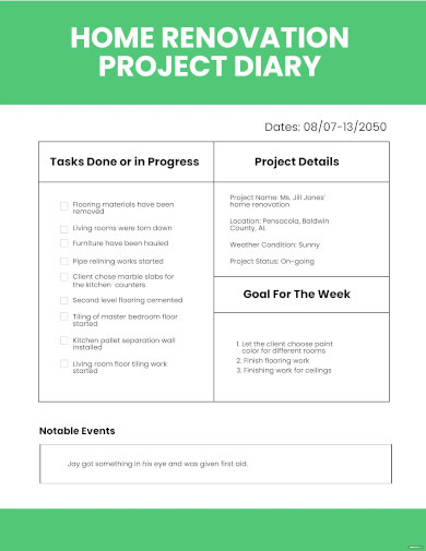 project diary template