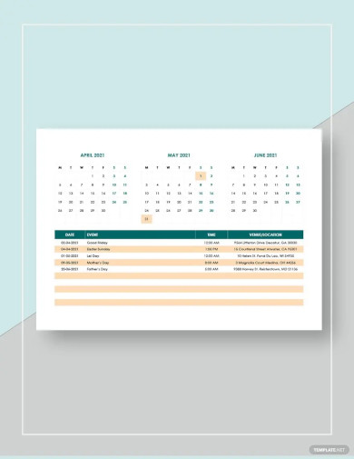 sample event calendar template
