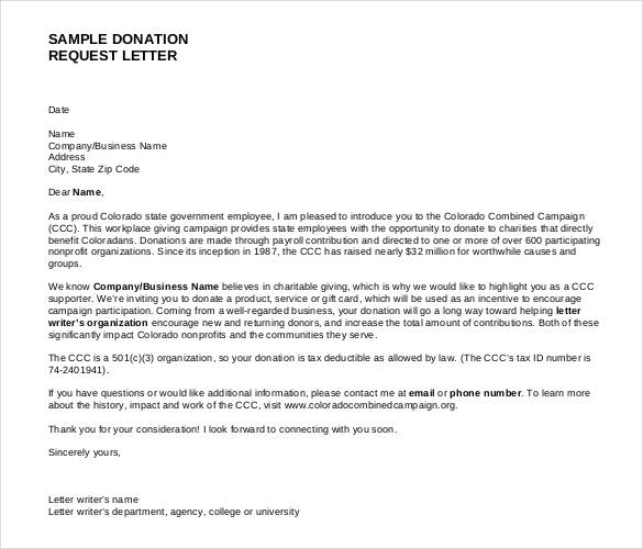 sample giving donation request letter