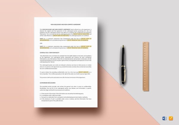 sample non disclosure and non compete agreement template