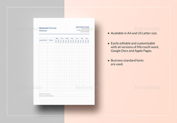 sample restaurant cleaning schedule