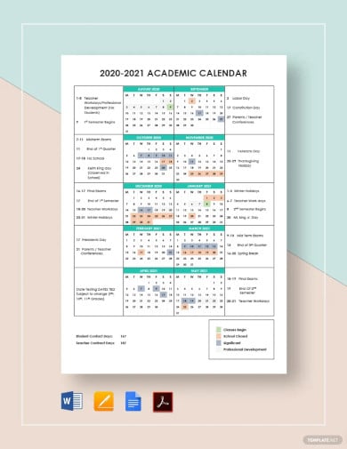 simple academic calendar template
