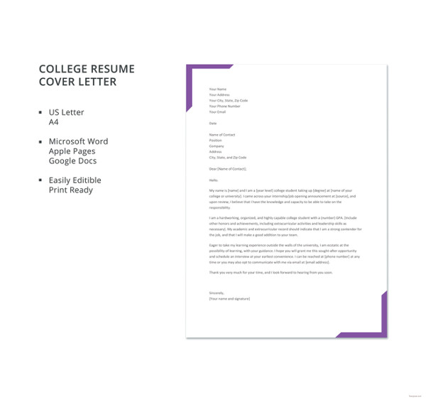 simple-college-resume-cover-letter-template