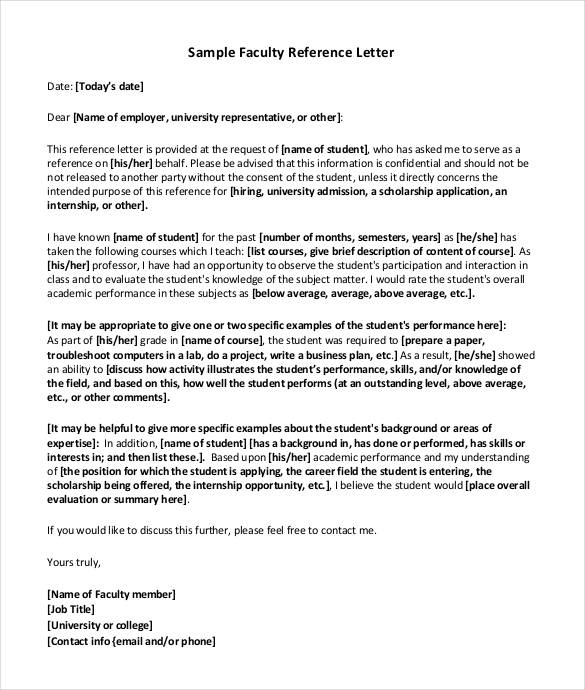 simple faculty reference letter download